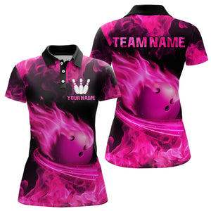 Pink Flame Bowling Jersey Men And Women Custom Bowling Shirts Unisex Polo Bowling Team Shirt CP07