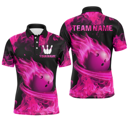 Pink Flame Bowling Jersey Men And Women Custom Bowling Shirts Unisex Polo Bowling Team Shirt CP07