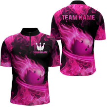 Load image into Gallery viewer, Custom Pink Flame Bowling Jersey For Men Bowling Shirt Team Bowling Quarter-Zip Shirt CP08