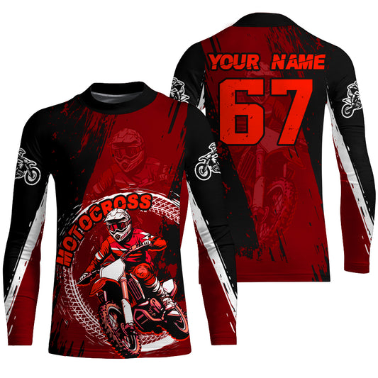 Adult&Kid Red Custom Motocross Jersey Upf30+ Dirt Bike Jersey Mens Women Motocross Shirt| CTP53