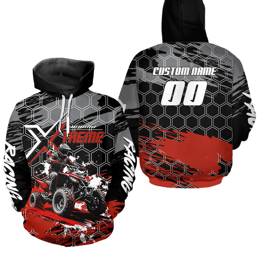 Red Atv Racing Hoodie Personalized Quad Bike Shirt Upf30+ Adult Youth Off-Road Atv Motocross Hoooded  NHN008
