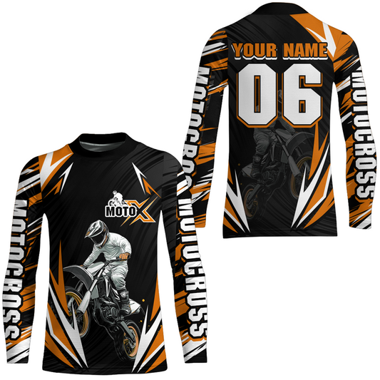 Adult&Kid Custom Orange Motocross Jersey for Men Women Upf30+ Extreme Dirt Bike Shirt| CTP76