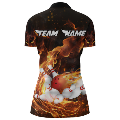 Custom Flame Bowling Jersey For Men Bowling Shirt Team Bowling Quarter-Zip Shirt CP10
