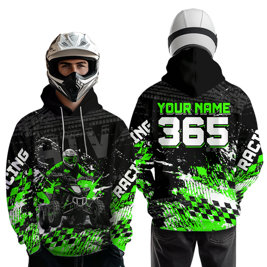 Custom Green Atv Motocross Hoodie Upf30+ Quad Bike Shirt Extreme Racing Adult Youth Off-Road Quad Shirt NHN009