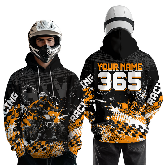 Custom Orange Atv Motocross Hoodie Upf30+ Quad Bike Shirt Extreme Racing Adult Youth Off-Road Quad Shirt NHN009