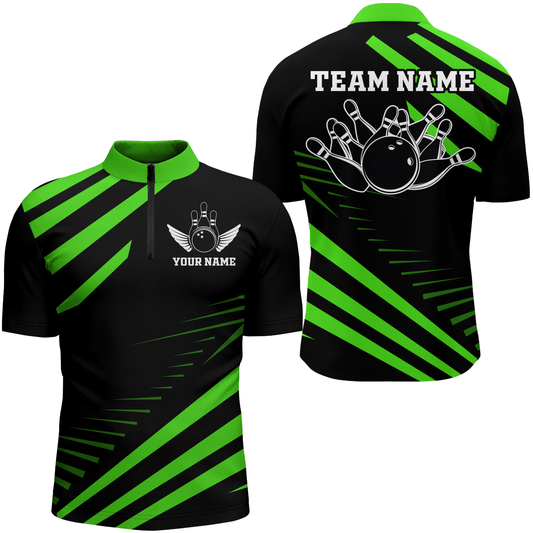 Green Bowling Jersey Men And Women Custom Bowling Team Shirts Unisex Bowling Polo Quarter-zip CP26