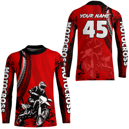 Adult&Kid Red Custom Motocross Jersey UPF30+ MX Racing Biker Off-road Dirt Bike Racewear| CTP65