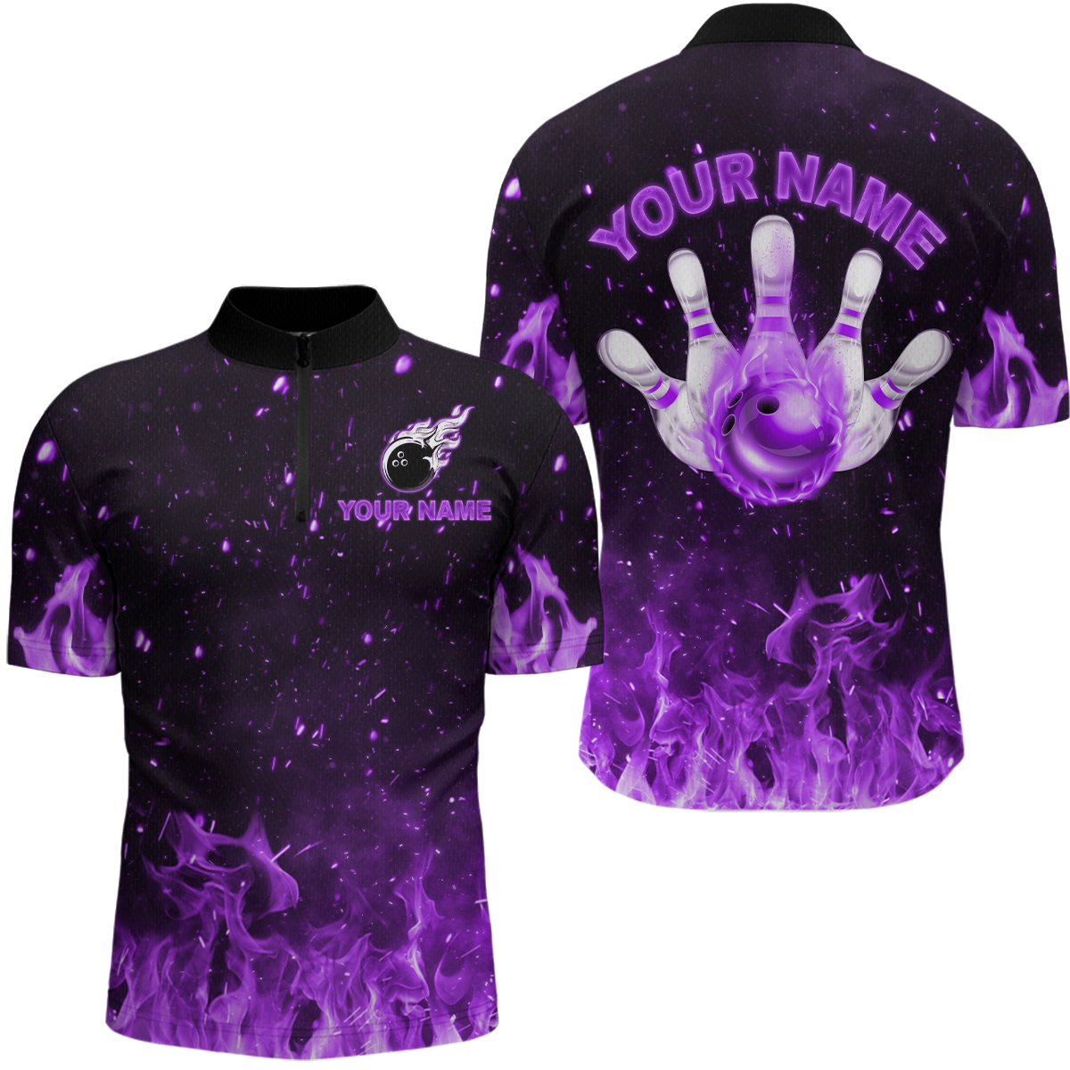 Purple Flame Bowling Jersey Men And Women Custom Bowling Shirts Unisex Polo Bowling Team Shirt CP21