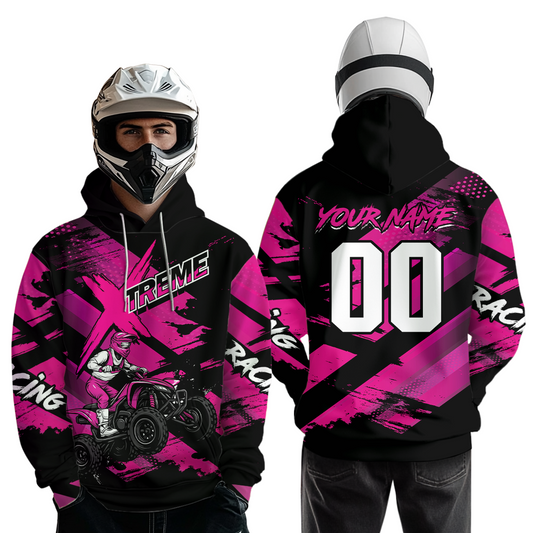 Personalized Atv Motocross Hoodie For Adult&Kid Upf30+ Pink Quad Bike Shirt Off-Road Atv Mx Racing NHN012
