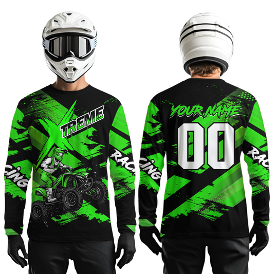 Custom Green Quad Bike Jersey Motocross Shirt for Men Women Youth ATV Extreme Off-Road UPF30+ NHN012