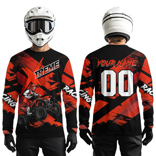 Custom Red Quad Bike Jersey Motocross Shirt for Men Women Youth ATV Extreme Off-Road UPF30+ NHN012
