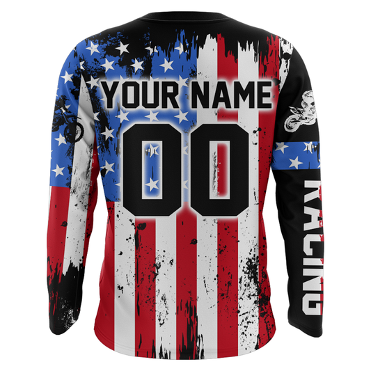 Adult&Kid Custom American Flag Dirt Bike Jersey Motocross Jersey Upf30+ Motocross Shirt| CTP77