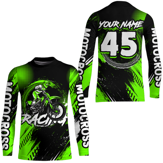 Custom Dirt Bike Green Jersey Motocross Jersey Upf30+ Mens Women Motocross Shirt| CTP22