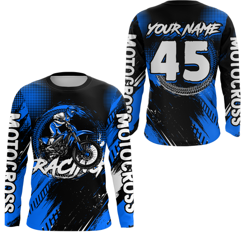 Custom Dirt Bike Blue Jersey Motocross Jersey Upf30+ Mens Women Motocross Shirt| CTP22