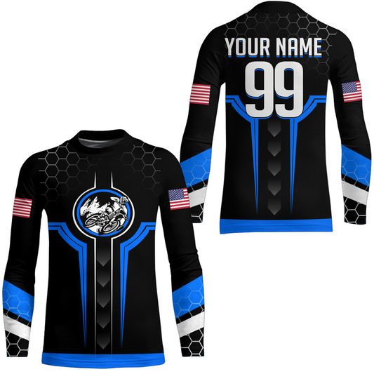 Adult&Kid Blue Custom Dirt Bike Jersey Motocross Jersey Upf30+ Motocross Shirt| CTP78