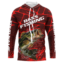 Load image into Gallery viewer, Largemouth Bass Fishing, Fishing Shirts Long Sleeve Hooded UPF Scale, Fishing Gift |Red NHT391