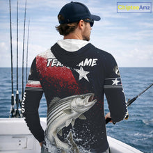Load image into Gallery viewer, Custom Vintage Striped Bass Long Sleeve Hooded Patriotic Fishing Shirt For Men, Bass Texas Flag Fishing Shirt NHT768