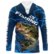 Load image into Gallery viewer, Largemouth Bass Fishing, Fishing Shirts Long Sleeve Hooded, Fishing Gift  | Blue NHT385