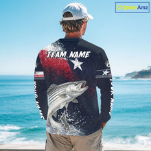Load image into Gallery viewer, Custom Vintage Striped Bass Long Sleeve Patriotic Fishing Shirt For Men, Bass Texas Flag Fishing Shirt NHT768