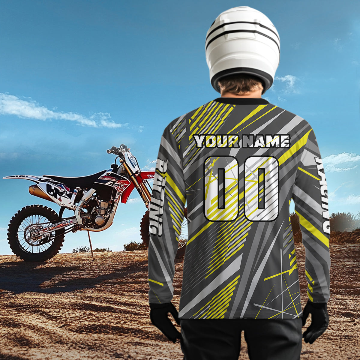 Dinosaur Motocross Jersey Yellow&Grey Dirt Bike Jersey for Men Kid Women Upf30+ XM349