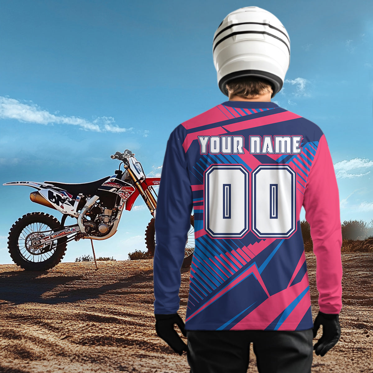 Bue and Pink Motocross Jersey Custom Dirt Bike Jersey for Women Men Kid Upf30+ XM360