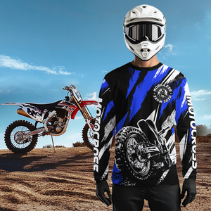 Personalized Blue Motocross Racing Jersey Men Women Kid Upf30+ Dirt Bike Jersey Shirt Racing Jersey DNT03