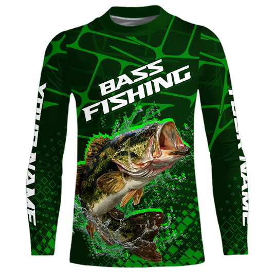 Largemouth Bass Fishing, Kid Fishing Shirts Long Sleeve Scale, Fishing Gift| Green NHT392