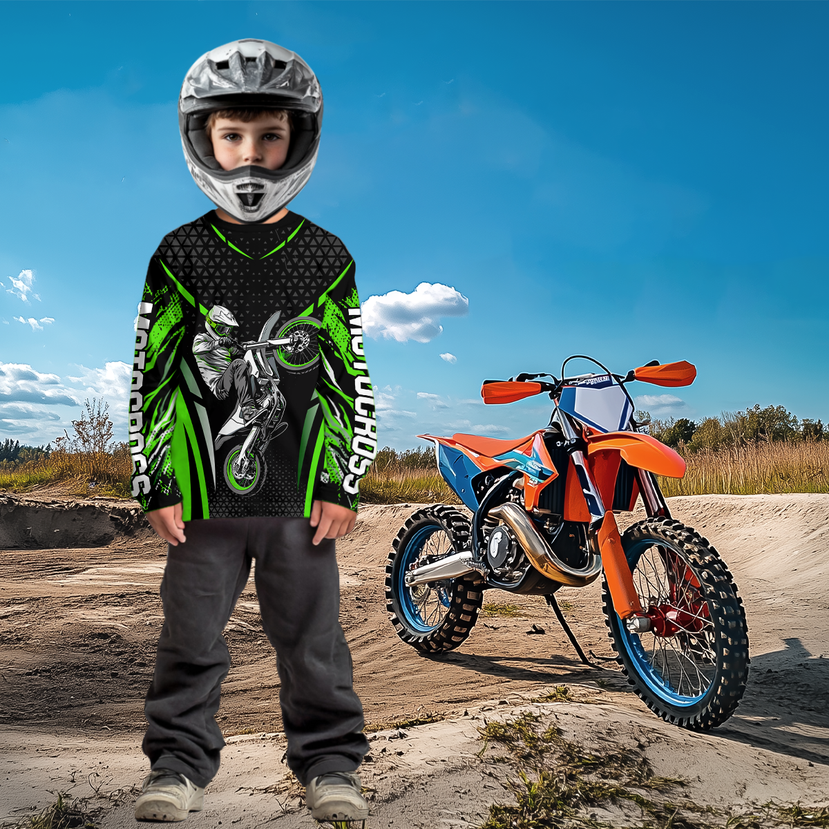 Custom Green Motocross Shirts Racing Jersey UPF30+ Dirt Bike Jersey Kid Men Women DNT08