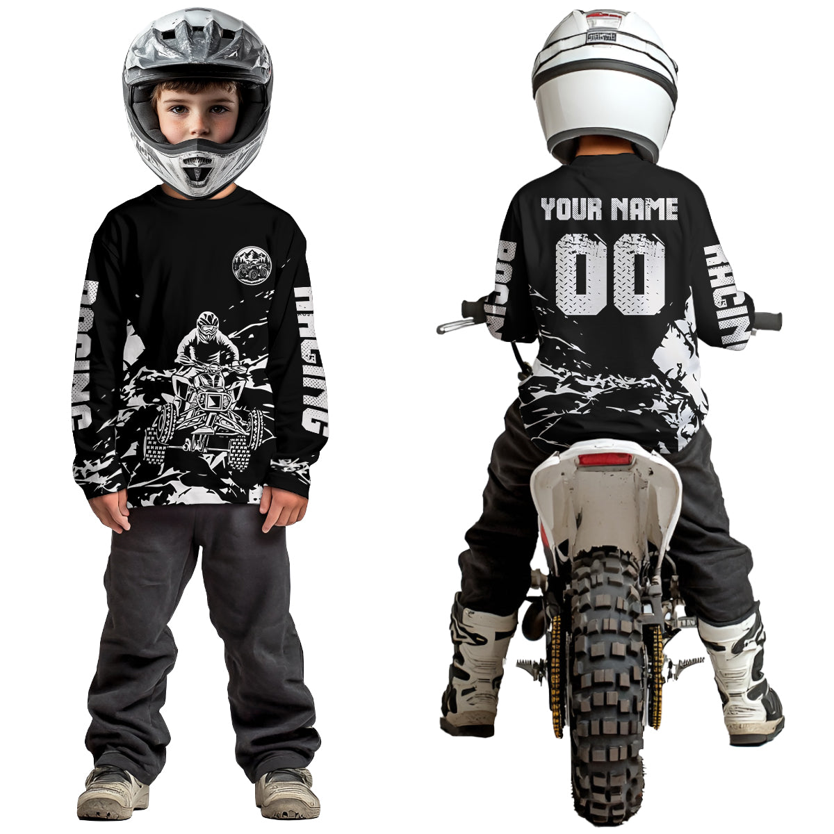 Custom Black & White Quad Bike Jersey Upf30+ Motocross Shirt for Men Women Youth ATV Extreme Off-Road MHT202