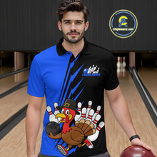 Load image into Gallery viewer, Blue Turkey Bowling Shirts for Women Men Team Custom Bowling Jerseys Thanksgiving MBL180