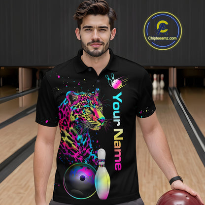 Custom Multicolor Leopard Bowling Shirts For Men Bowling Team Shirt Polo & 1/4 Zip HNT134