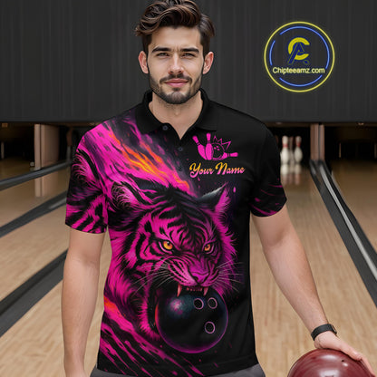Pink Tiger Bowling Shirts for Men Women Team Bowling Polo & Quarter Zip Shirts MBL150