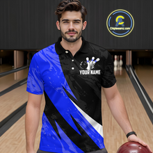 Load image into Gallery viewer, Custom Blue Bowling Custom Men Bowling Shirt Polo &amp; Quarter-Zip Bowling Team Jerseys HNT75