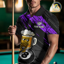 Load image into Gallery viewer, Custom Purple Funny Beer 8 Ball Billiard Shirts for Men Billiard Team Shirts Polo &amp; 1/4 Zip NNT78