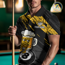 Load image into Gallery viewer, Custom Yellow Funny Beer 8 Ball Billiard Shirts for Men Billiard Team Shirts Polo &amp; 1/4 Zip NNT78
