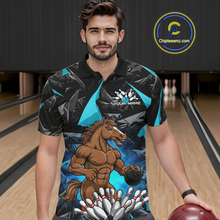 Load image into Gallery viewer, Custom Turquoise Funny Horse Bowling Jersey for Men Bowling Team Shirts Bowling League Polo &amp; 1/4 Zip HNT183