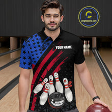 Load image into Gallery viewer, Custom Funny US Flag Bowling Jersey for Men Bowling Uniform Polo &amp; 1/4 Zip Bowling Team Shirts HNT126