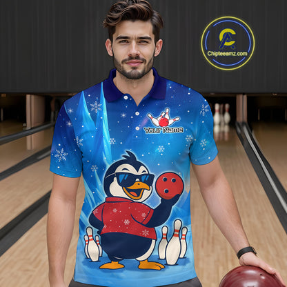 Funny Christmas Penguin Bowling Shirt for Men Custom Bowling Team Jersey Bowling Unisex QZT796