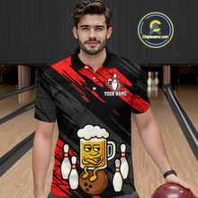 Load image into Gallery viewer, Custom Red Funny Beer Bowling Jersey for Men Bowling Uniform Polo &amp; 1/4 Zip Bowling Team Shirts HNT107