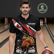 Load image into Gallery viewer, Custom Red Funny Turkey Bowling Jersey for Men Thanksgiving Bowling Shirts Polo &amp; 1/4 Zip HNT117