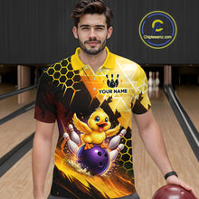 Load image into Gallery viewer, Custom Funny Duck Bowling Team Shirt for Men Yellow Bowling League Jersey Polo &amp; 1/4 Bowling Outfit  QZT958