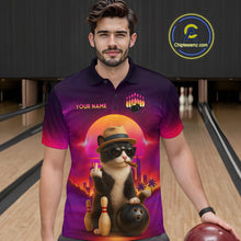 Load image into Gallery viewer, Custom Funny Cat Bowling Jersey for Men Bowling League Polo &amp; 1/4 Zip Bowling Team Shirts HNT142