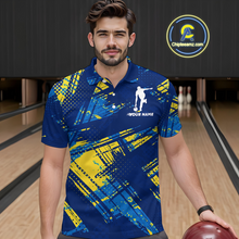 Load image into Gallery viewer, Custom Blue Yellow Bowling Jersey for Men Bowling Uniform Polo &amp; 1/4 Zip Bowling Team Shirts HNT122