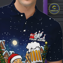 Load image into Gallery viewer, Custom Funny Beer Santa Christmas Bowling Jersey for Men Bowling Team Shirts Polo &amp; 1/4 Zip HNT140