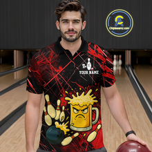 Load image into Gallery viewer, Custom Red Funny Beer Bowling Shirt Team Bowling League Jersey for Men Bowling Outfit QZT767