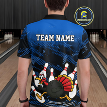 Load image into Gallery viewer, Custom Blue Funny Turkey Bowling Jersey for Men Thanksgiving Bowling Team Shirts Polo &amp; 1/4 Zip HNT125