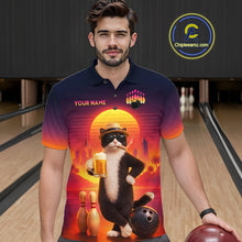 Load image into Gallery viewer, Beer Cat Funny Bowling Shirt for Men Retro Custom Cat with Beer Bowling Team Jersey HNT274