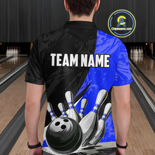 Load image into Gallery viewer, Custom Blue Bowling Custom Men Bowling Shirt Polo &amp; Quarter-Zip Bowling Team Jerseys HNT75