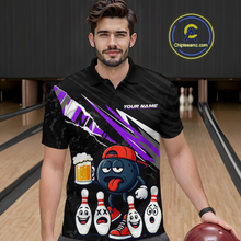 Load image into Gallery viewer, Custom Purple Beer Bowling Jersey for Men Bowling Team Shirts Bowling Uniform Polo &amp; 1/4 Zip HNT133