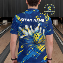 Load image into Gallery viewer, Custom Blue Yellow Bowling Jersey for Men Bowling Uniform Polo &amp; 1/4 Zip Bowling Team Shirts HNT122